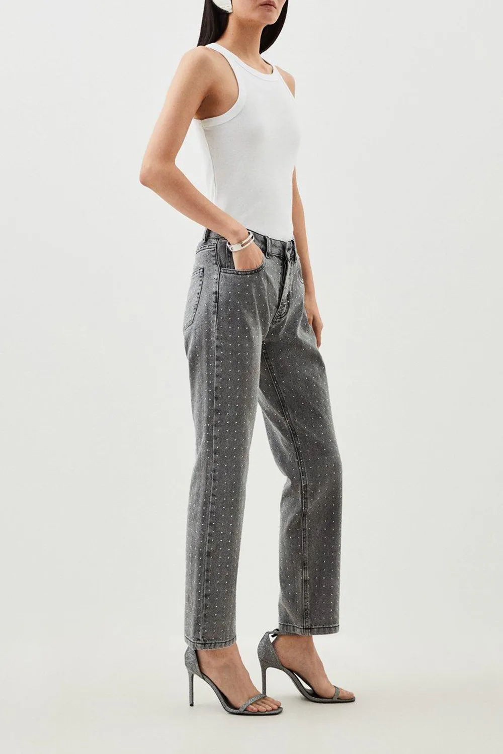 High Rise Slim Leg Embellished Jeans