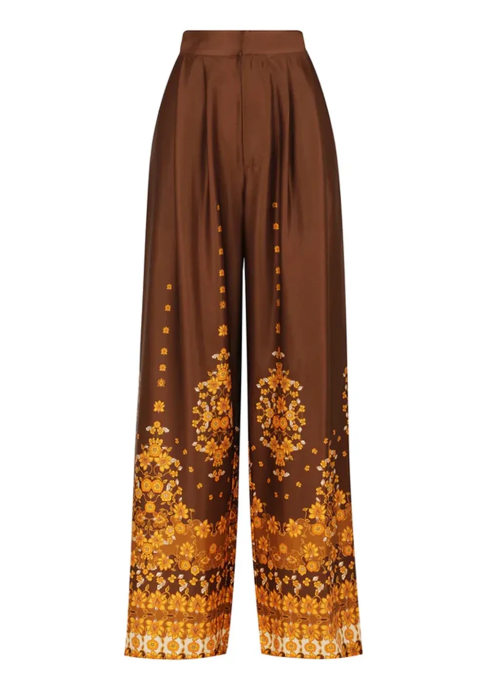 Brown Ornate Pattern Wide Leg Pants