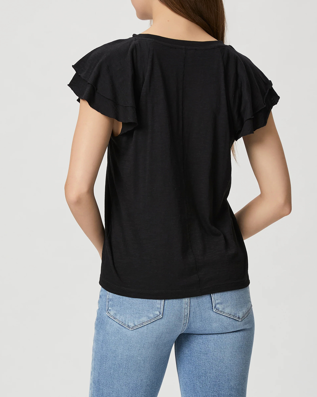Black Double Flutter Sleeve Short Sleeve Top