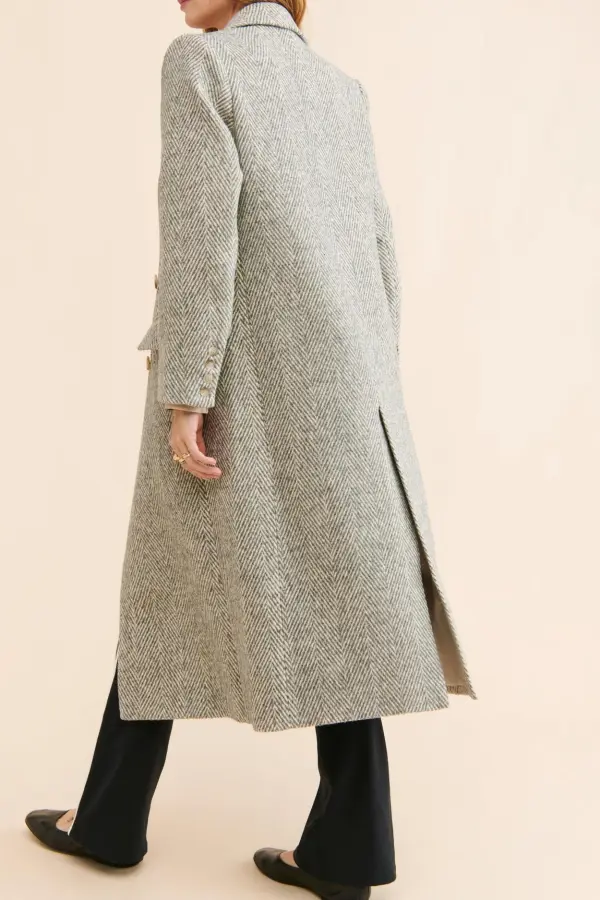 Grey Herringbone Long Coats