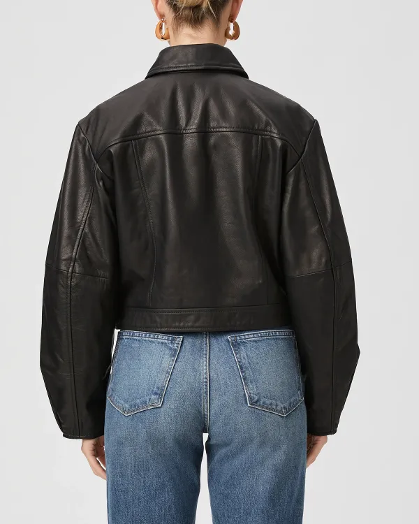 Black Faux Leather Cropped Jacket