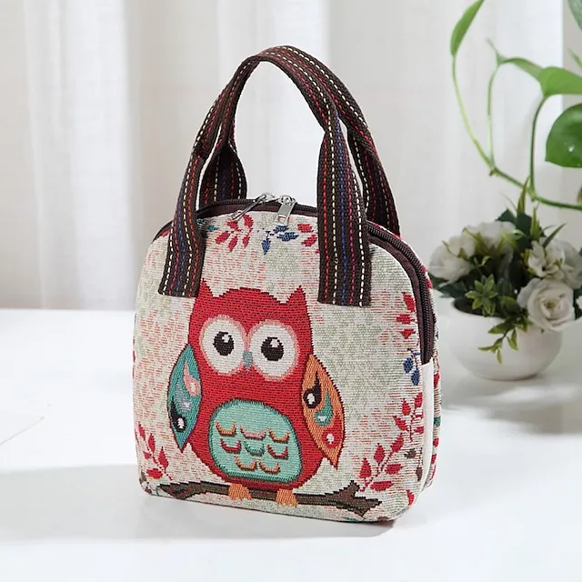 Women's Handbag Polyester Cotton Party Daily Zipper Large Capacity Breathable Durable Folk Blue butterfly Yellow Elephant Black elephant