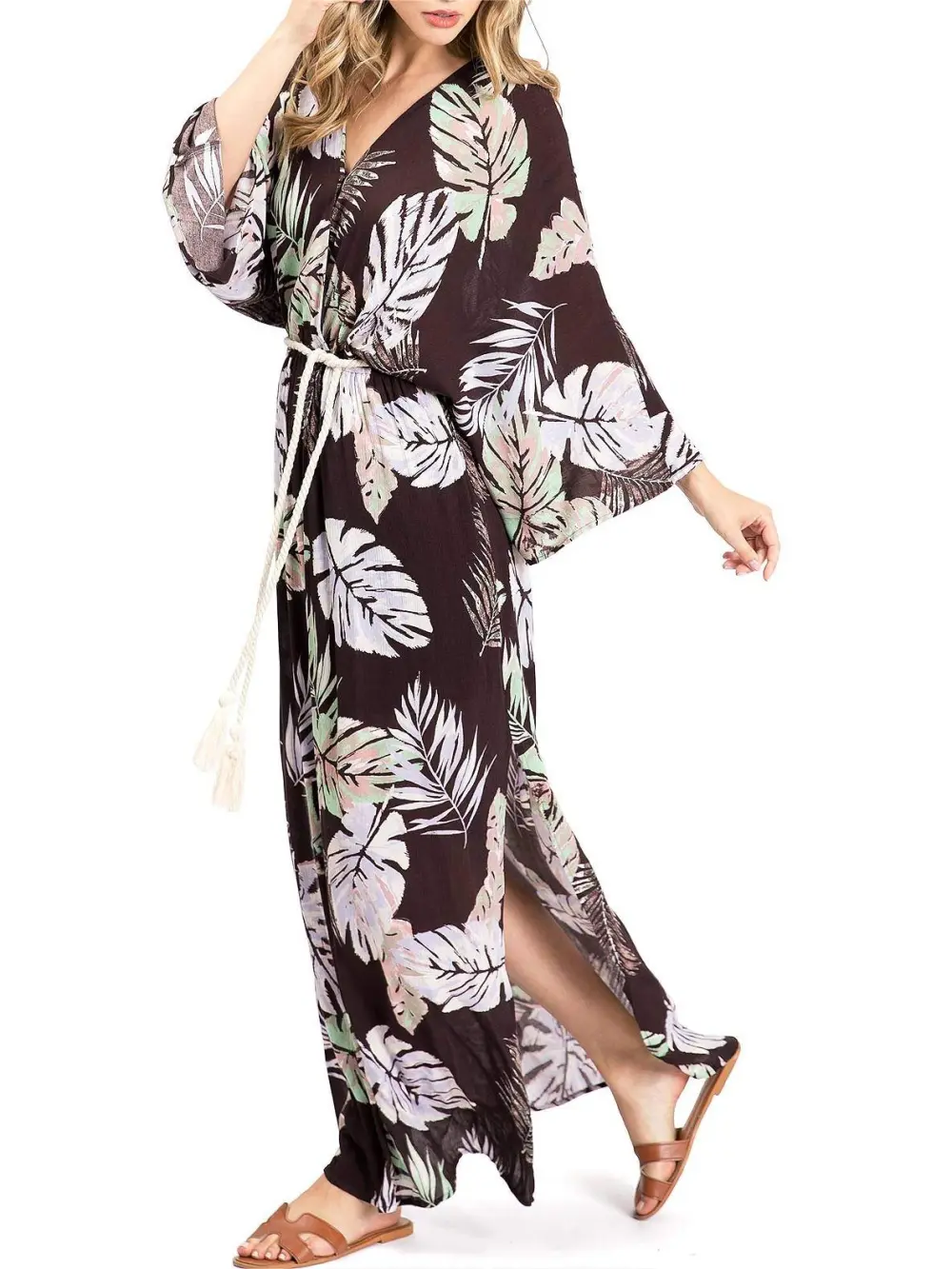 Black and White Palm Print Maxi Dress