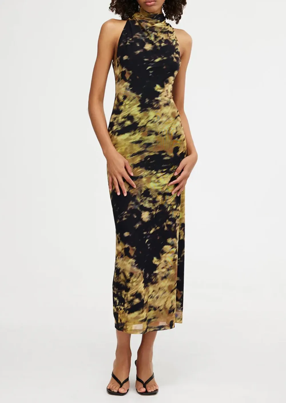 Halter Neck Midi Dress with Abstract Print