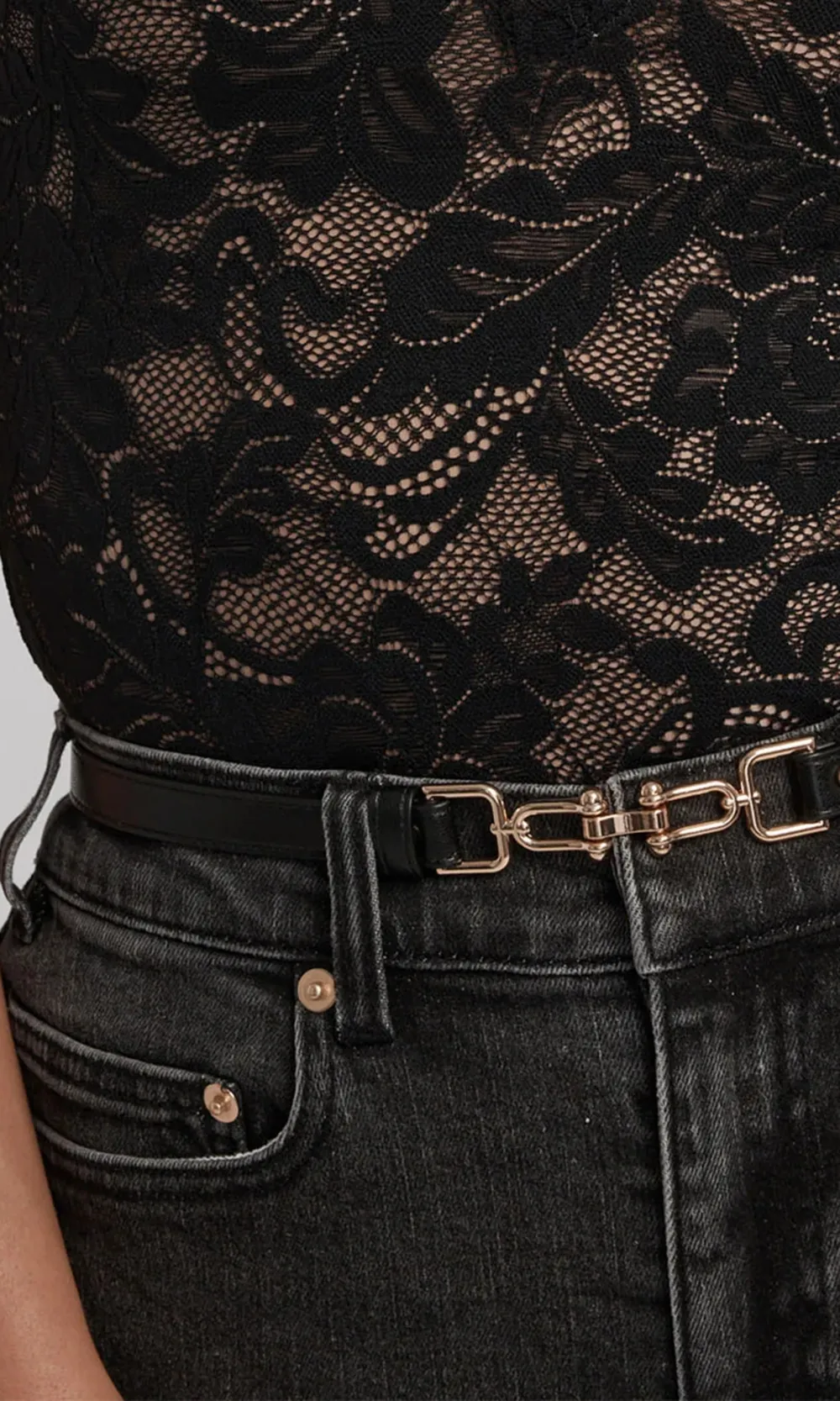 Denim Pants With Vegan Leather Belt