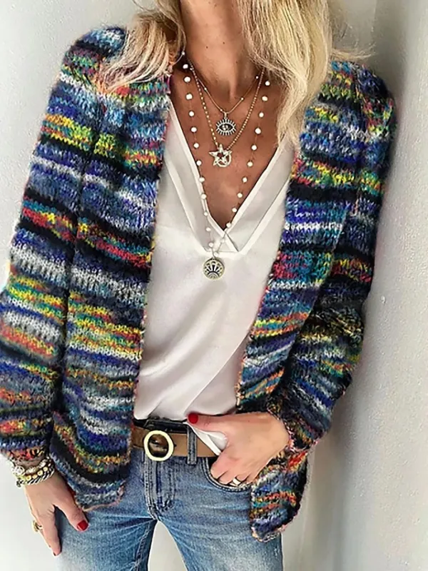 Women's Casual Jacket Warm Breathable Outdoor Daily Wear Vacation Going out Print Open Front Collarless Active Casual Comfortable Street Style Stripes Regular Fit Outerwear Long Sleeve Winter Fall