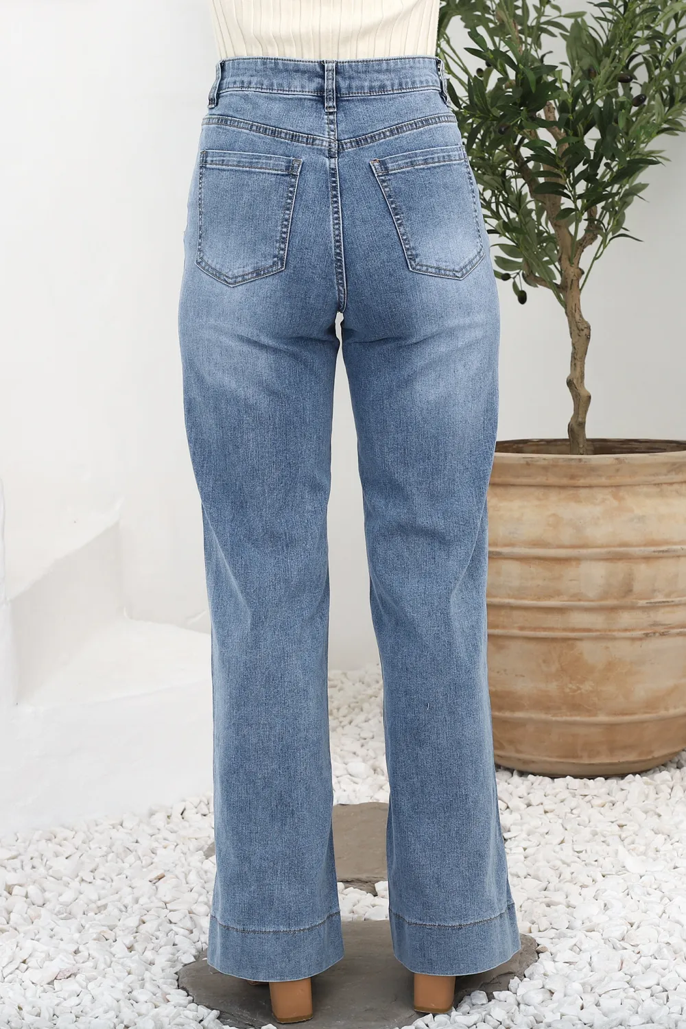 Blue High Waisted Wide Leg Denim Jeans