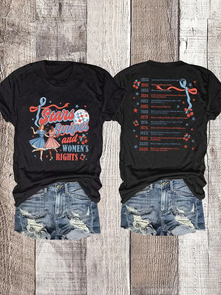 Woman'S Stars Stripes And Women'S Rights Crew Neck Short Sleeve T-Shirt