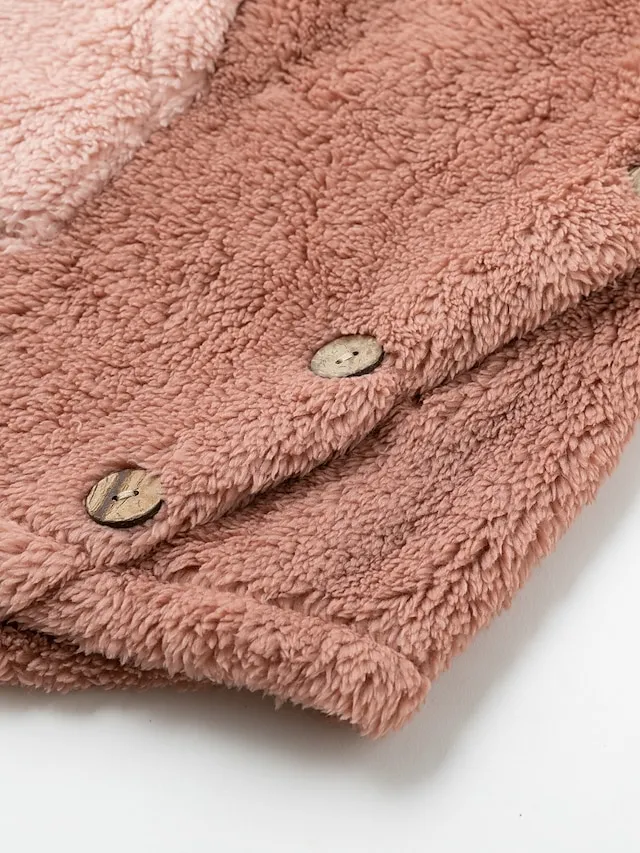 Women's Plus Size Teddy Coat Animal Casual Long Sleeve V Wire Regular Fall Winter Green Pink Dark Gray L XL XXL 3XL 4XL