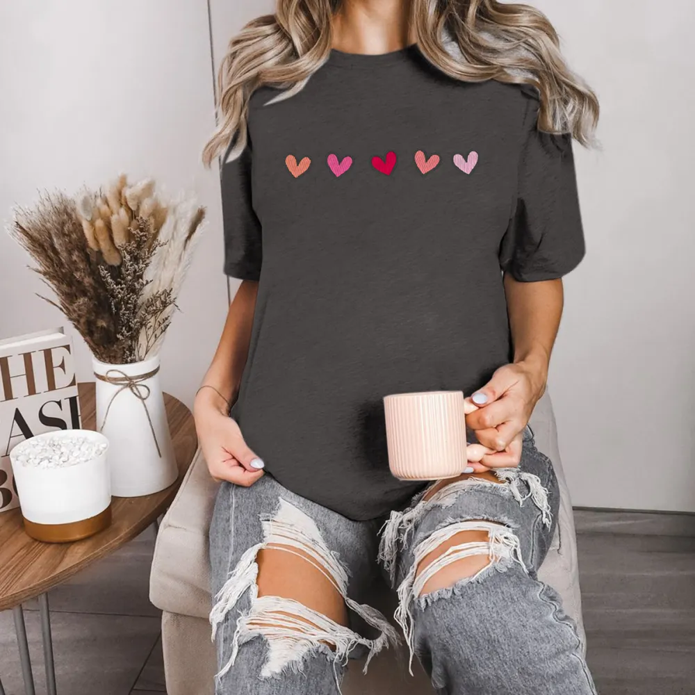 Casual T-Shirt With Five Hearts In Different Colors