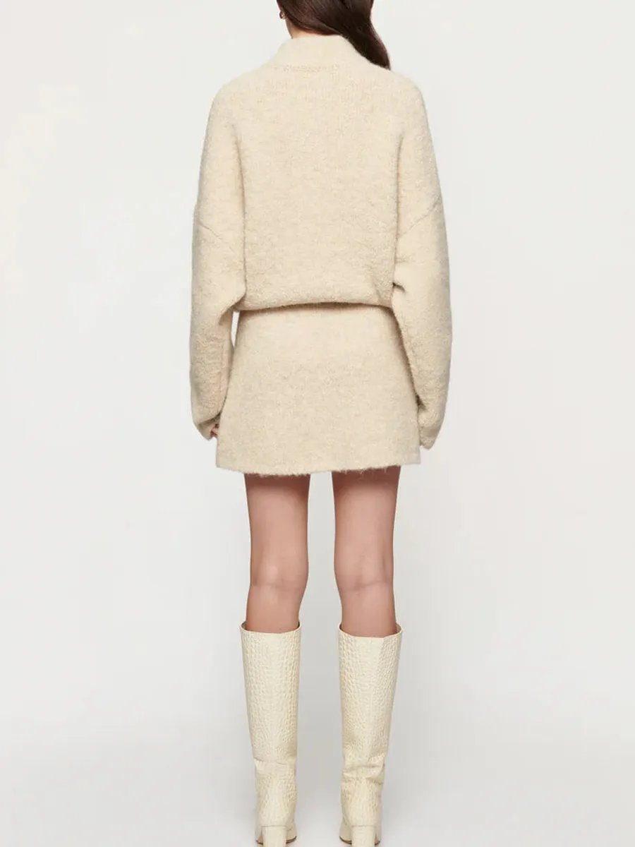 Beige Fuzzy Half Zip Jacket