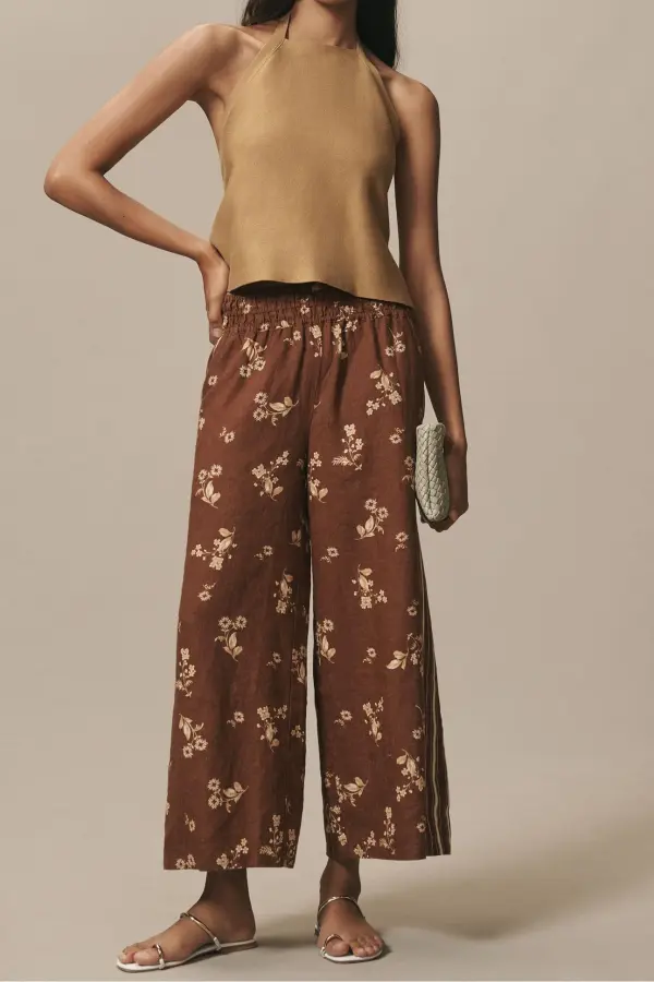 Printed Linen Edition Pull-on Pants