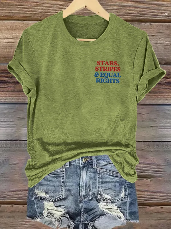 Woman'S Stars Stripes Equal Rights Crew Neck Short Sleeve T-Shirt