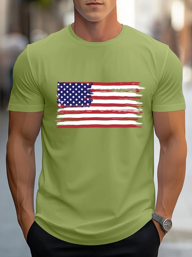 Man'S National Flag Print Round-Neck Short-Sleeved T-Shirt