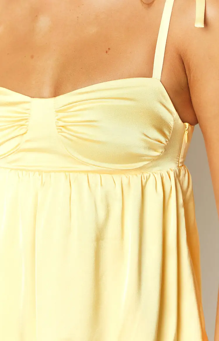 Bow Front Yellow Spaghetti Strap Mini Dress