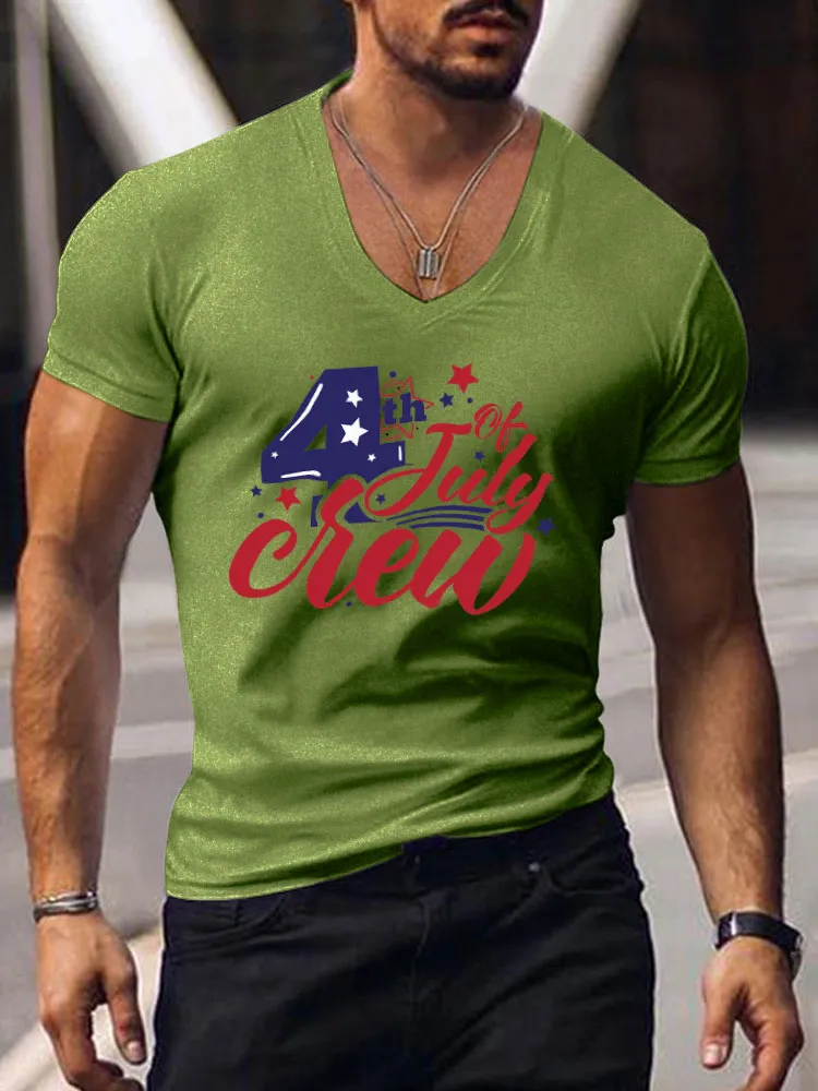 Men'S 4Th Of July Crew Print Short-Sleeved V-Neck T-Shirt