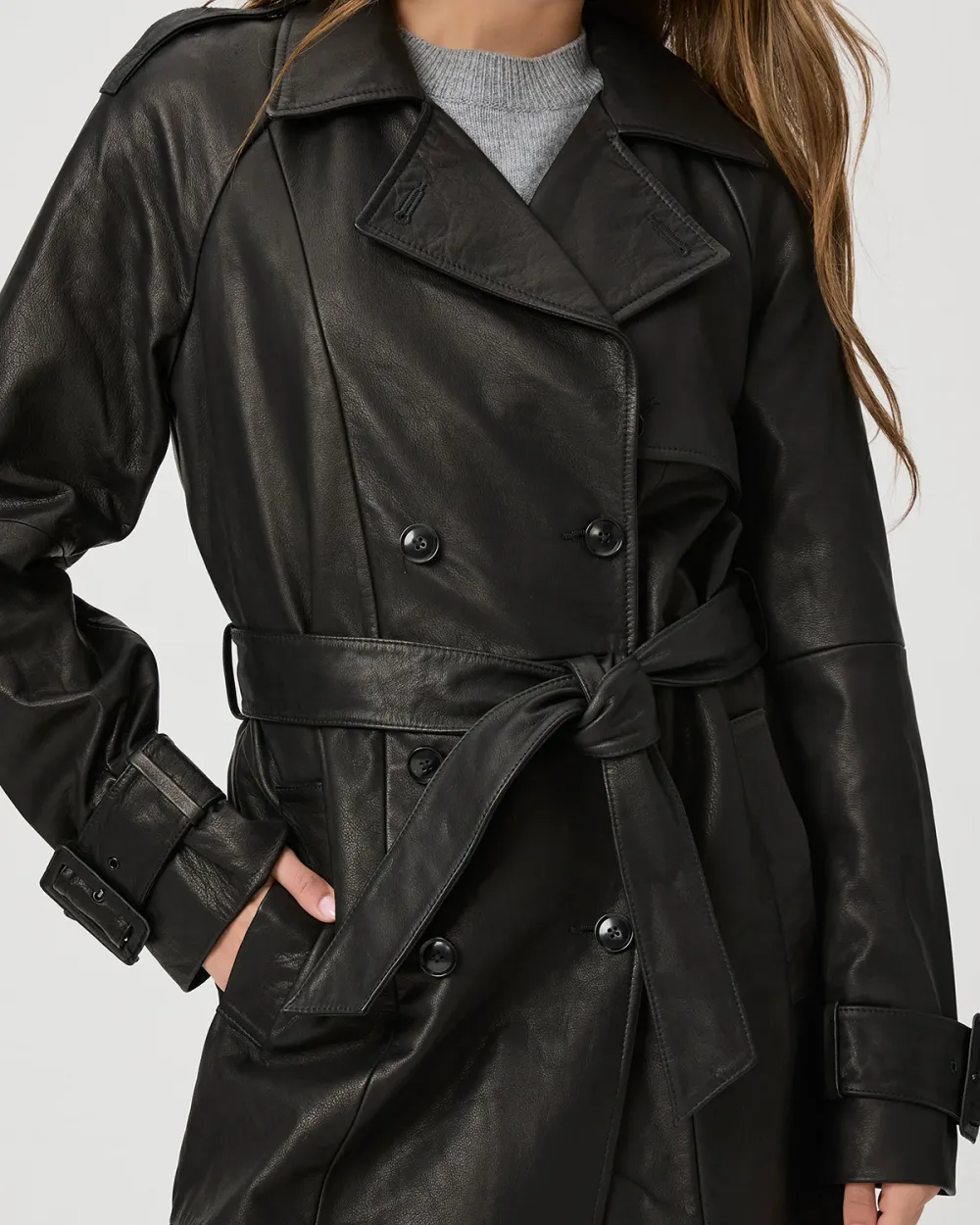 Black Faux Leather Trench Coat