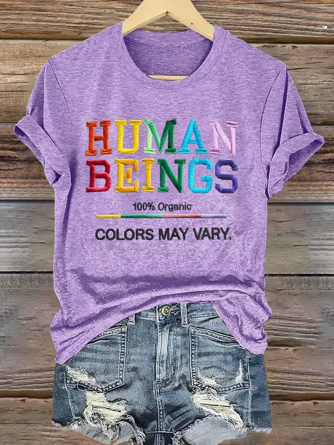 Retro Human Beings 100% Organic Colors May Vary Human Rights Equality Pride T-Shirt