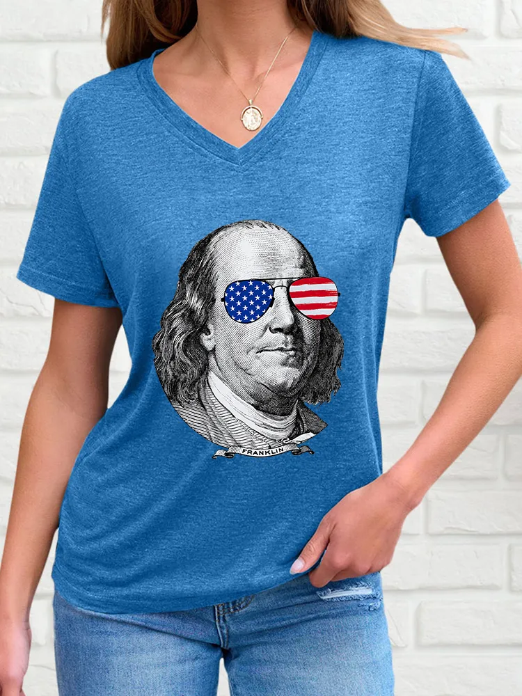 Woman'S Franklin V-Neck And Short Sleeves T-Shirt