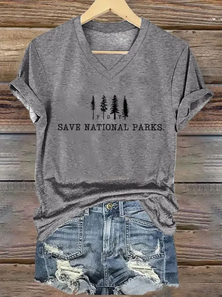 Woman'S Save National Parks V-Nack Short Sleeve T-Shirt