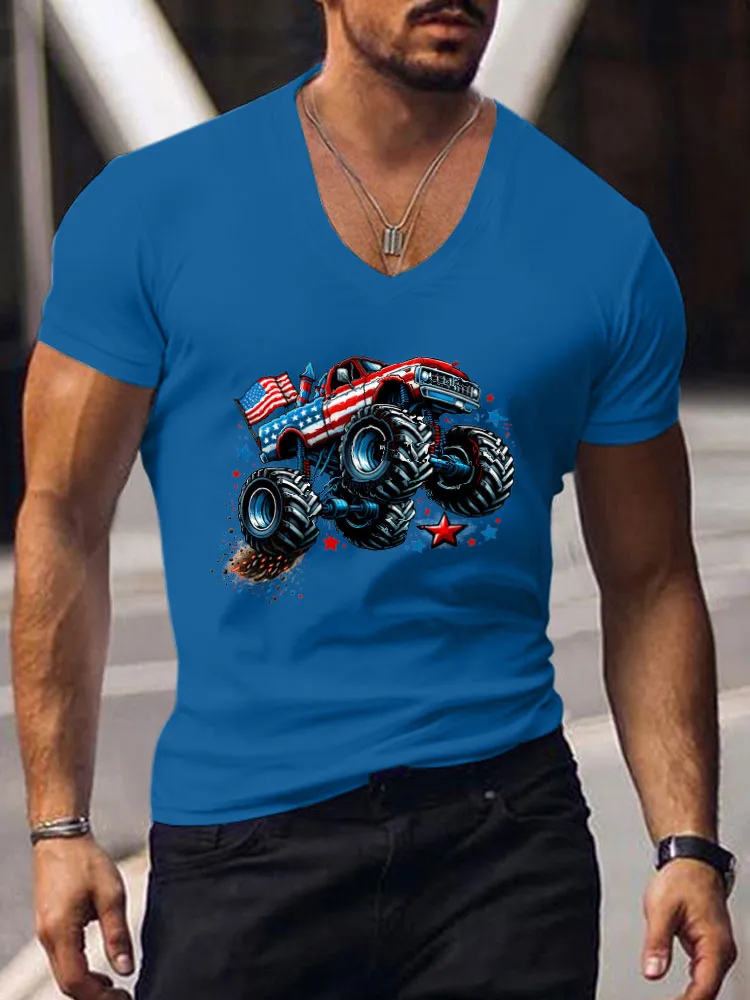 Independence Day Print Short-Sleeved V-Neck T-Shirt