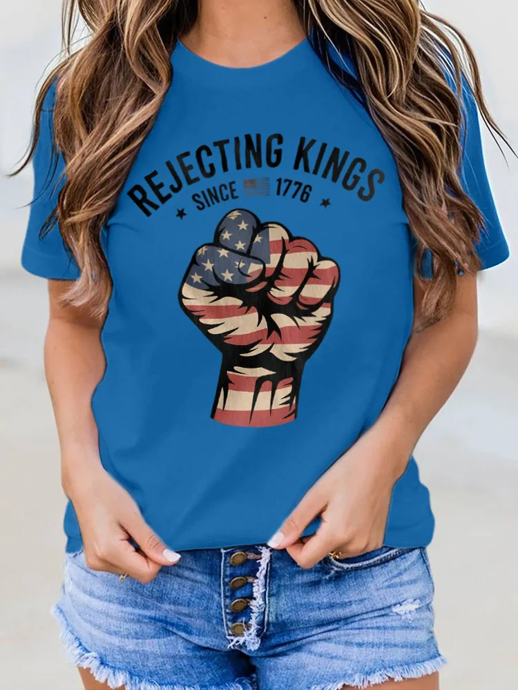 Rejecting Kings Since 1776 Print Round-Neck Short-Sleeved T-Shirt