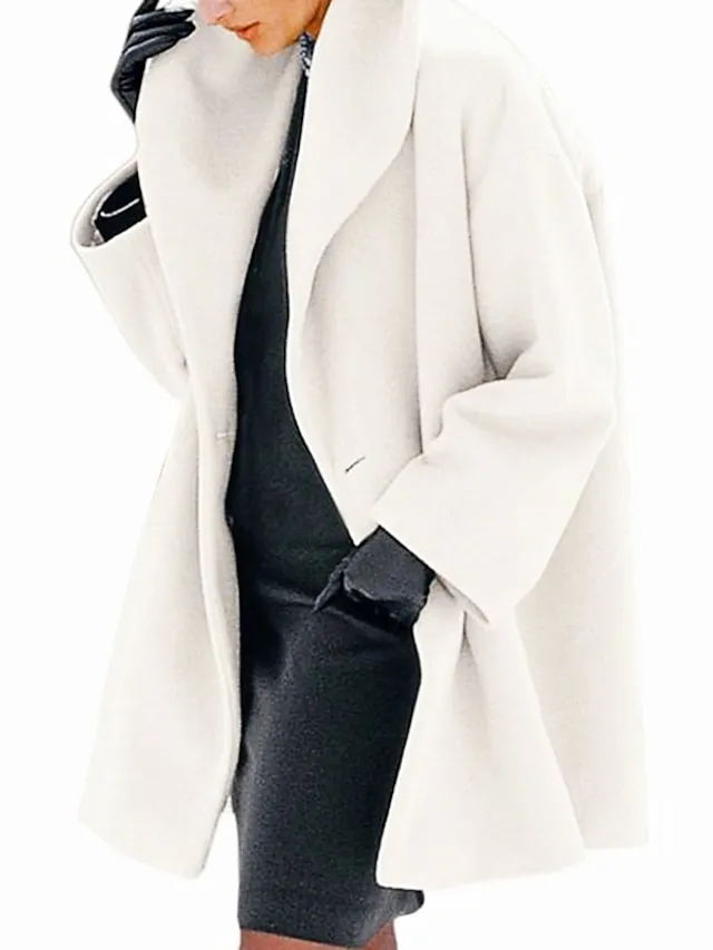 Women's Coat Regular Hooded Coat Camel Green White Black Gray Basic Essential Street Fall Lapel Regular Fit S M L XL XXL XXXL / Daily / Casual / Solid Color / Winter