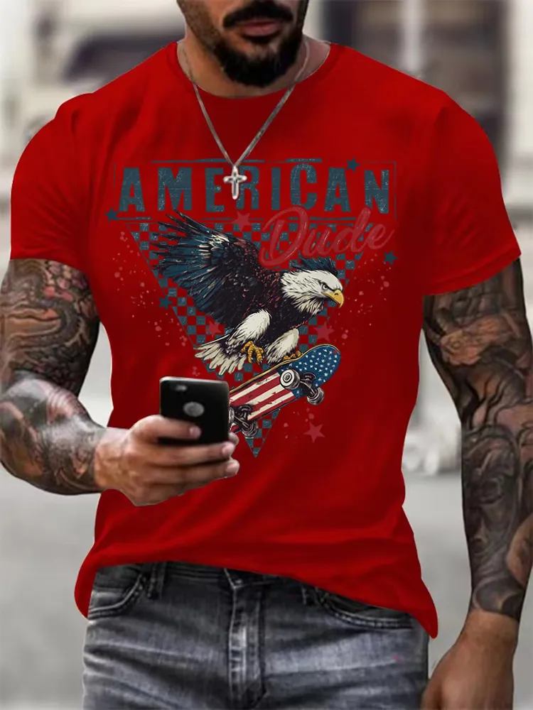 Man'S Independence Day Print Round-Neck Short-Sleeved T-Shirt