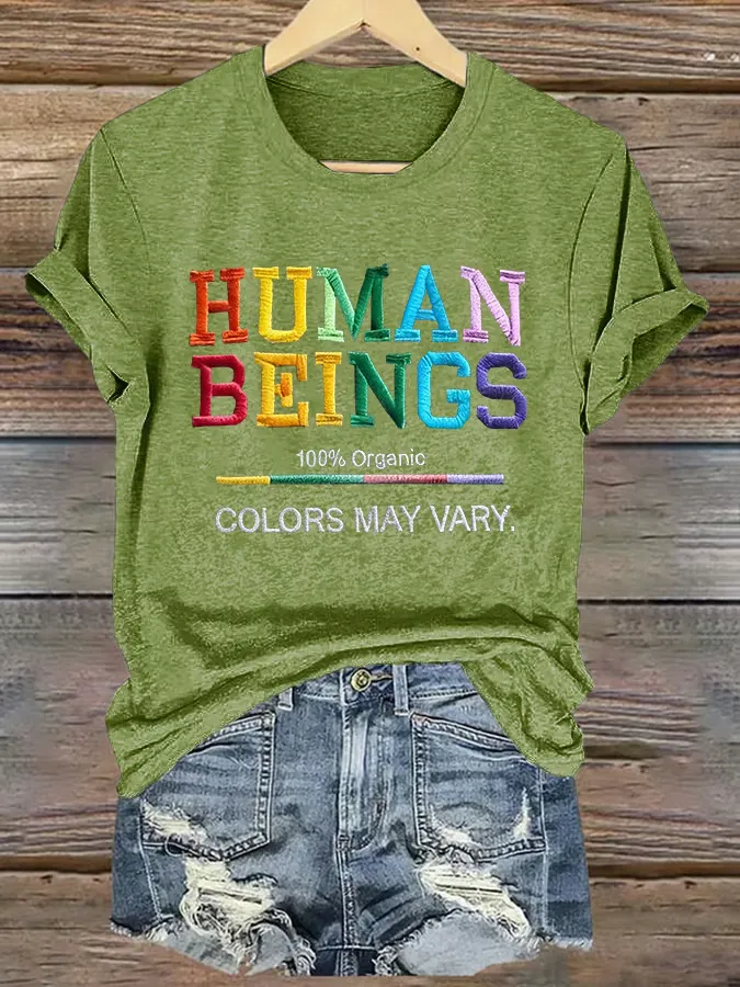 Retro Human Beings 100% Organic Colors May Vary Human Rights Equality Pride T-Shirt