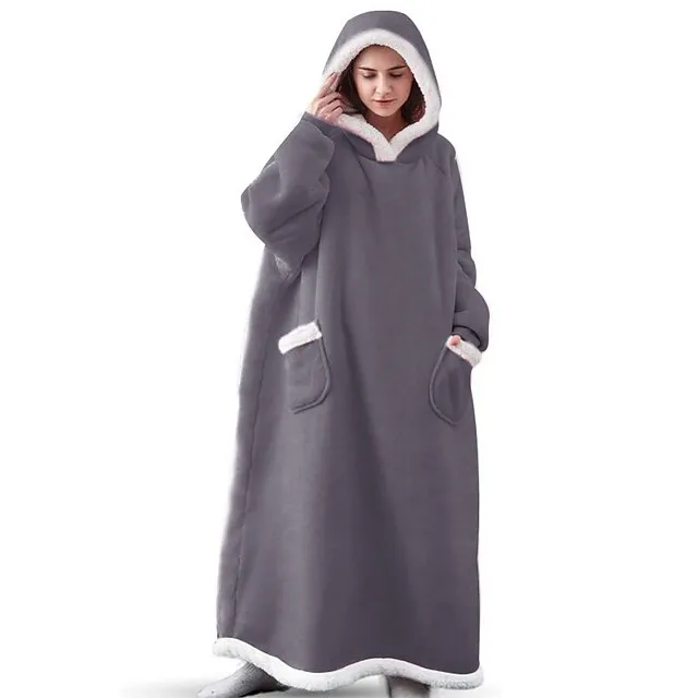 Oversized Wearable Blanket Christmas Flannel Thick Soft Warm Long Hoodie Blanket Big Hooded Sweatshirt Hoodie Blanket for Adults Women Girls Teenagers Teens Men Black