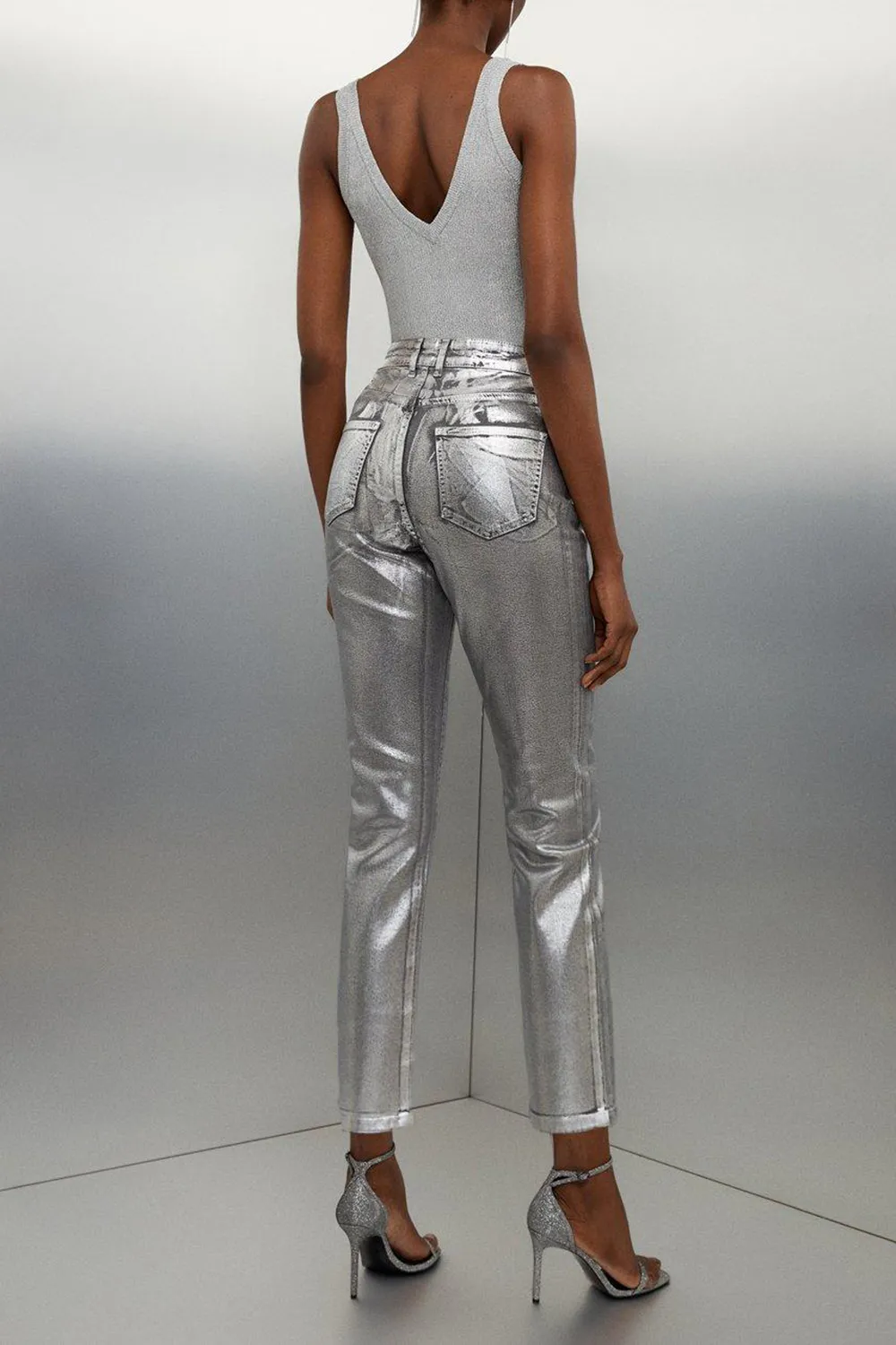 Slim Leg Silver Foiled Trouser
