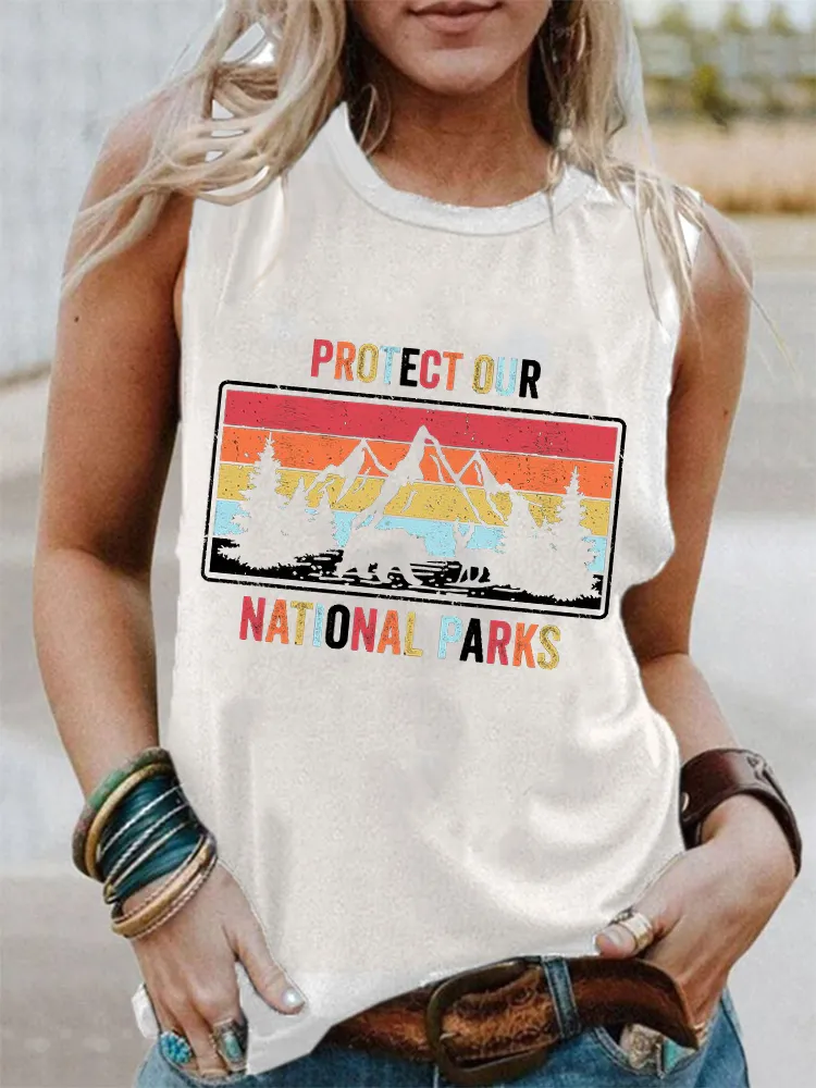 Women'S Round-Neck Sleeveless Vest With Protect Our National Parks Prints