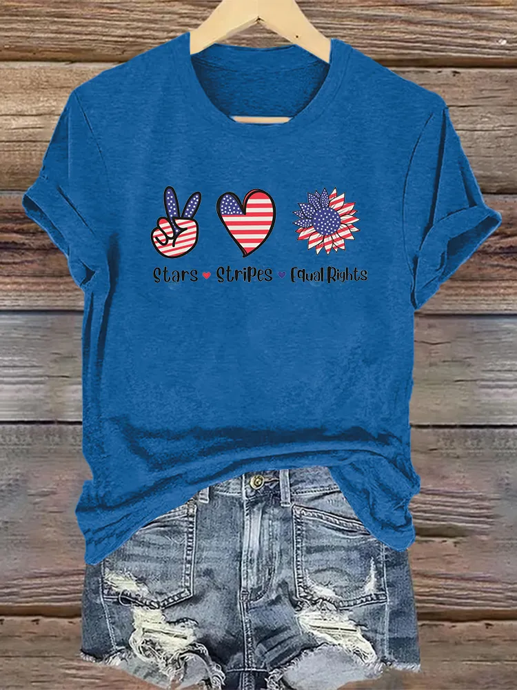 Woman'S Stars Stripes Equal Rights Crew Neck Short Sleeve T-Shirt