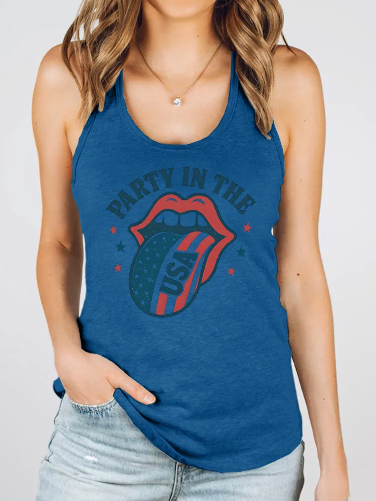 Women'S Party In The Usa Round-Necked Sleeveless Vest