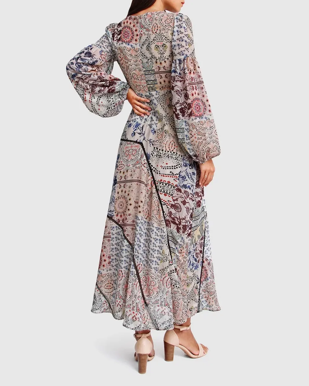 Chiffon Print Long Sleeve Maxi Dress