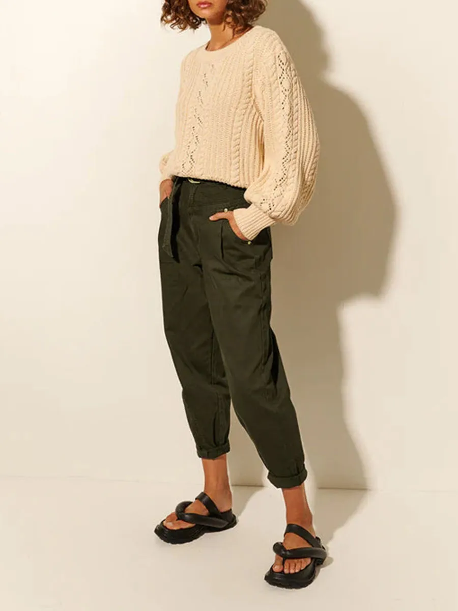 Lantern Sleeve Crochet Knit Sweater
