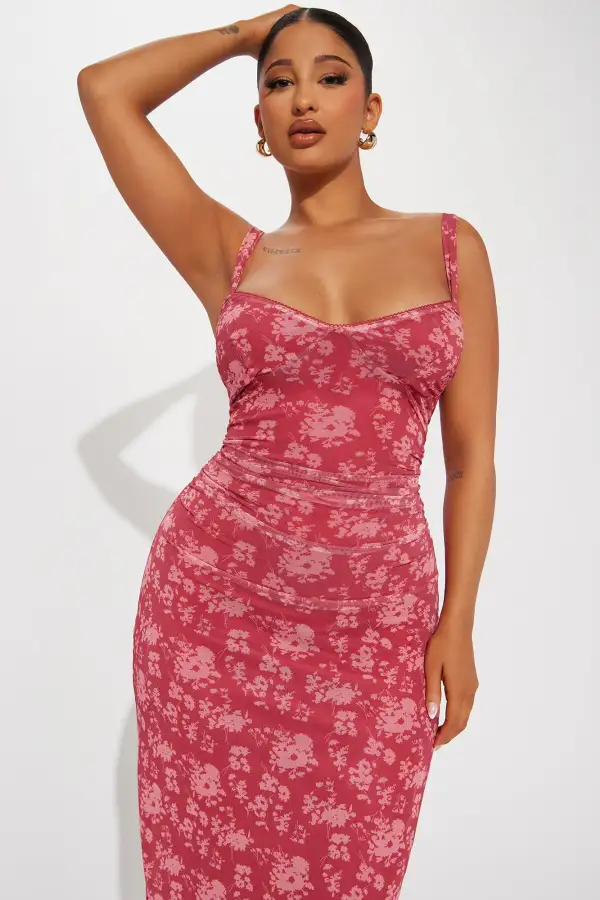 Carolina Mesh Maxi Dress - Red