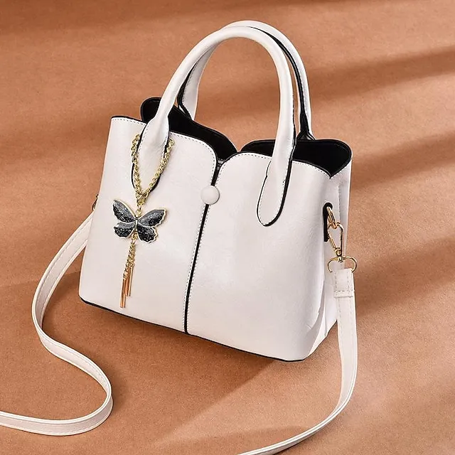 Women's Handbag Crossbody Bag Shoulder Bag PU Leather Shopping Daily Large Capacity Breathable Durable Solid Color Black White Pink