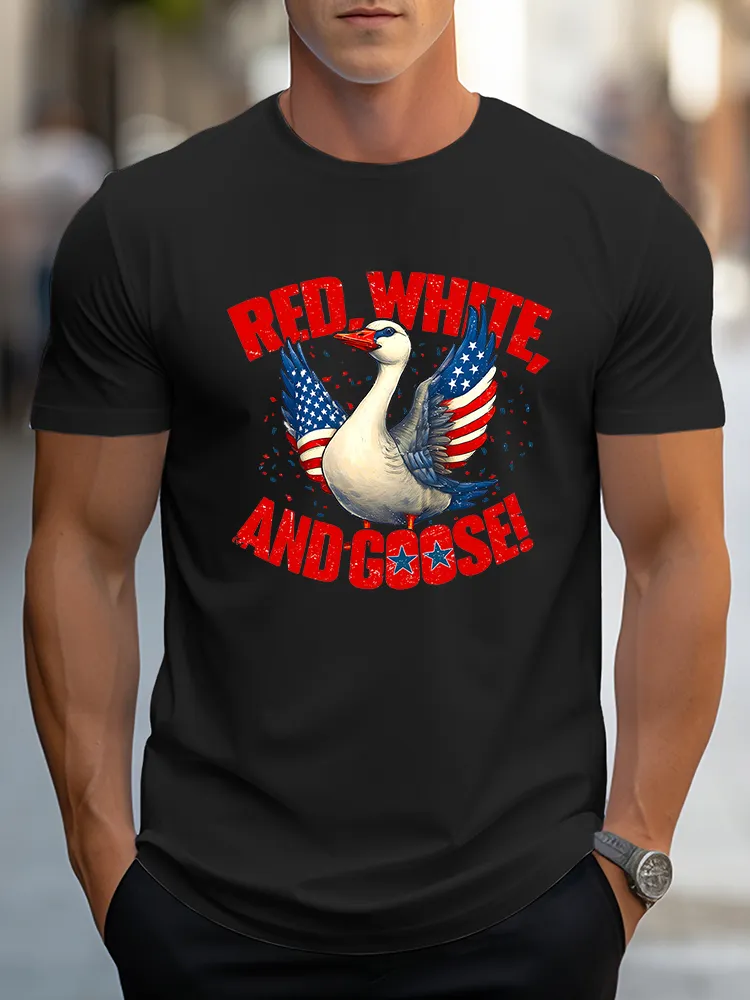 Man'S Red, White, And Goose! Round-Neck Short-Sleeved T-Shirt