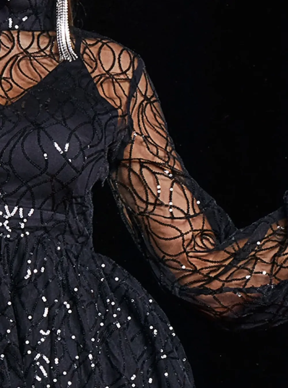 High Neck A-Line Sequin Black Homecoming Dress