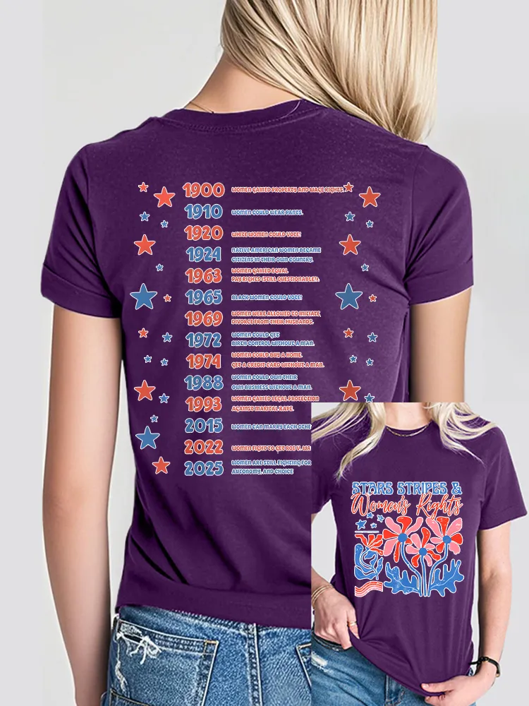 Woman'S Stars Stripes And Women'S Rights Crew Neck Short Sleeve T-Shirt