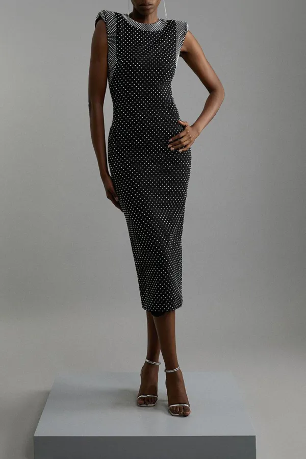 Studded High Neck Jersey Maxi Dress