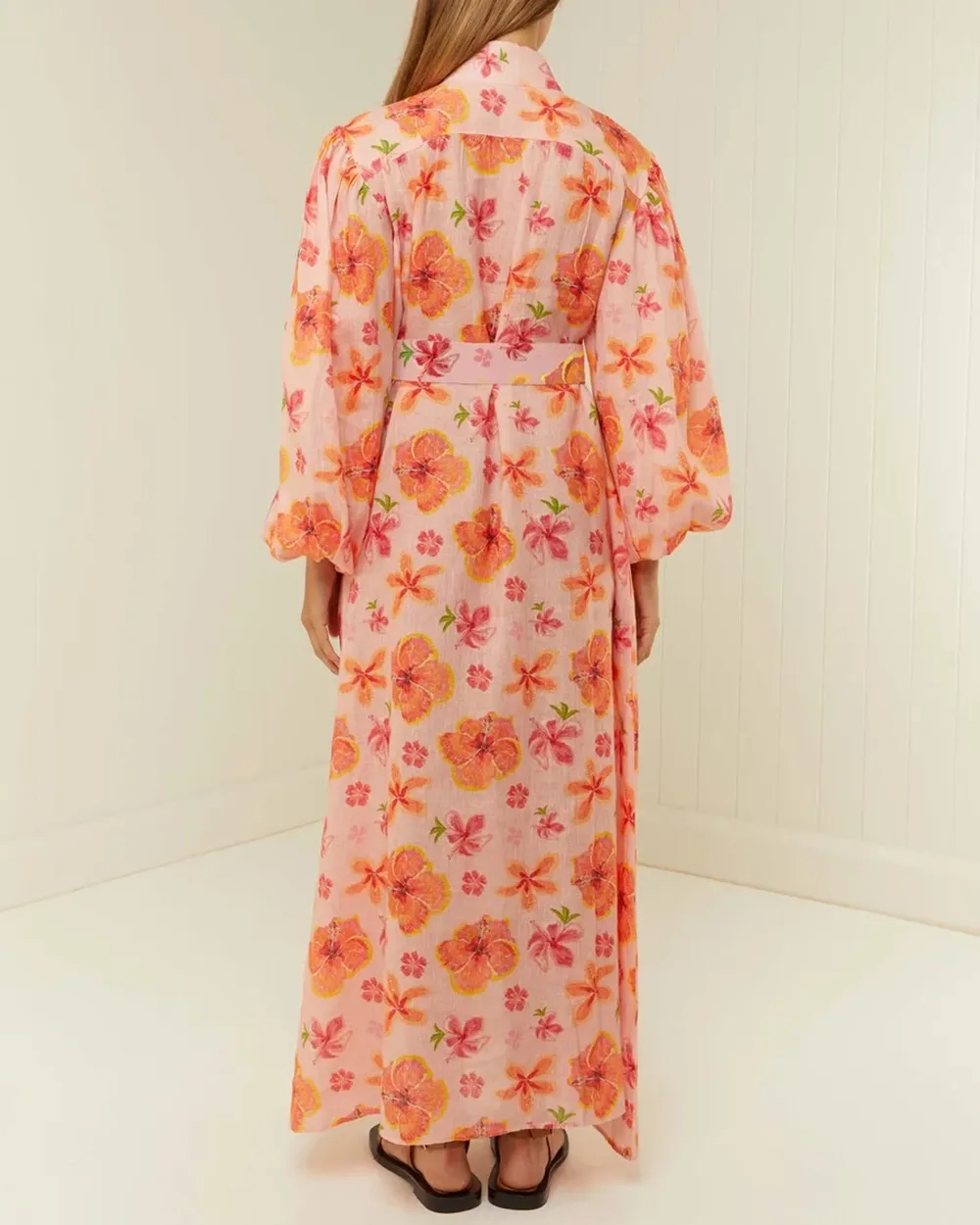 V-neck Puff Sleeve Maxi Dress