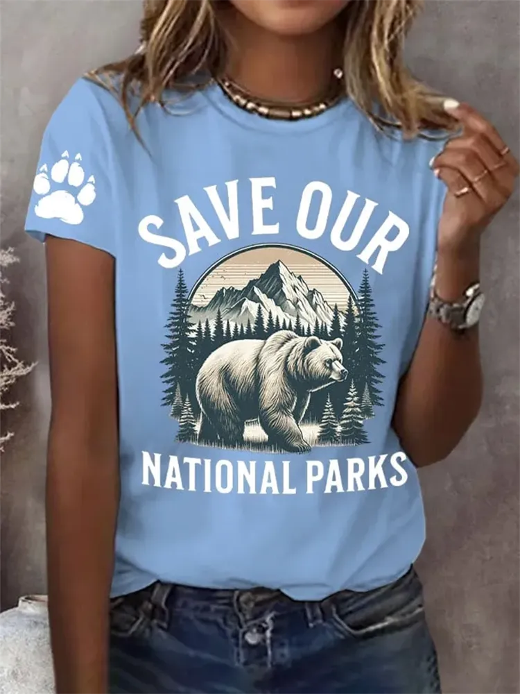 Woman'S Save Our National Parks Round-Nack Short Sleeve T-Shirt
