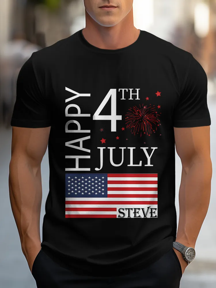 Man'S Happy 4Th July Steve Round-Neck Short-Sleeved T-Shirt