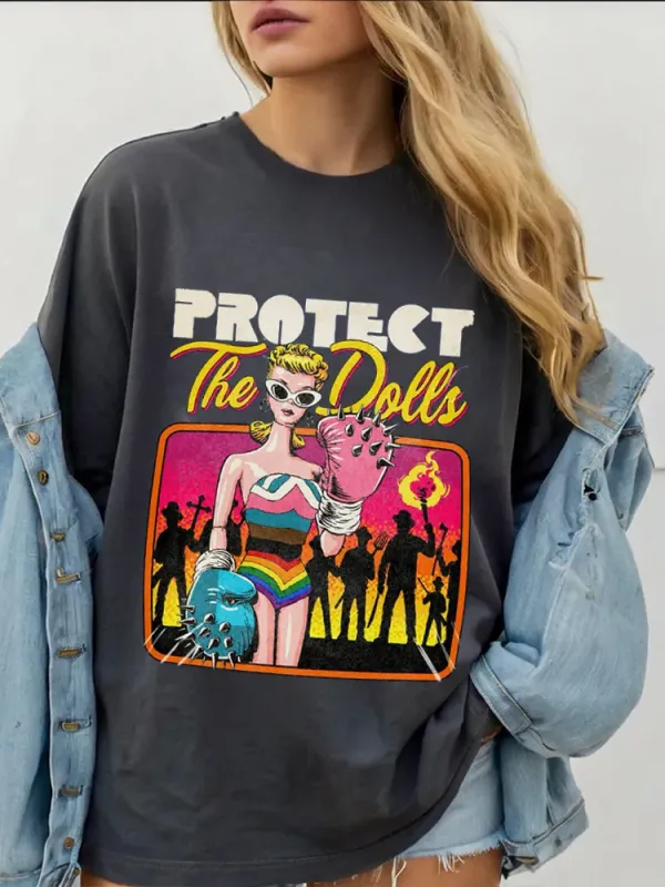 Women'S Protect The Doll Round-Neck Short Sleeve T-Shirt