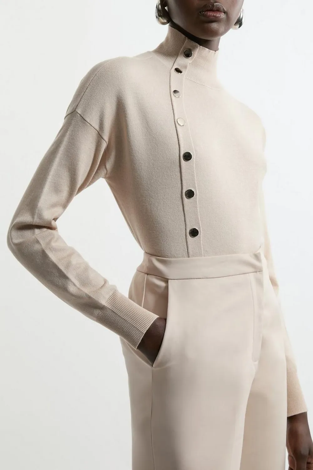 Viscose Blend Popper Detail Knit Jumper