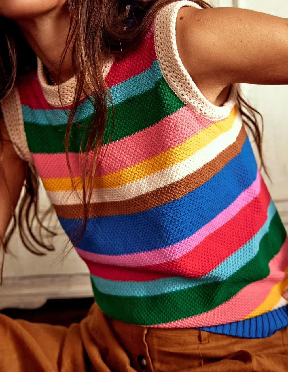 Multicolor Striped Crochet - Trim Tank