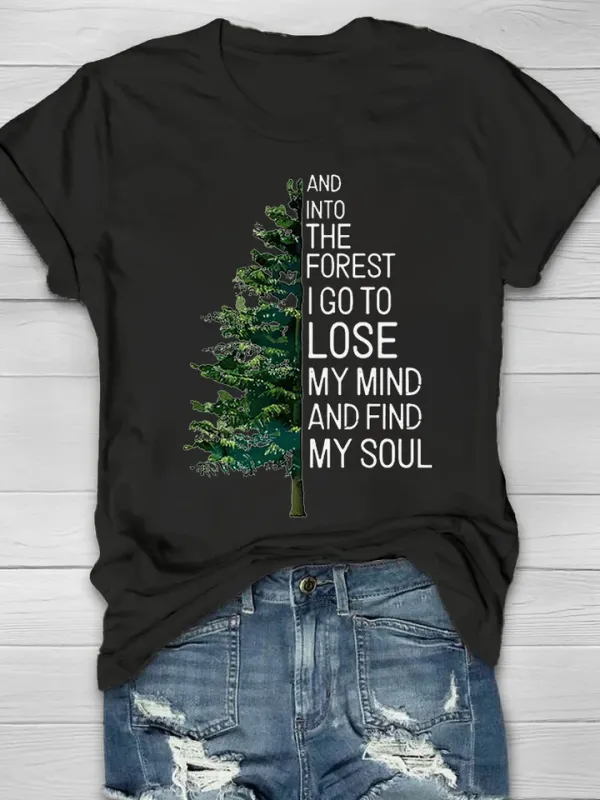 Women's Casual Natural Forest Print Short Sleeve Crew Neck T-Shirt