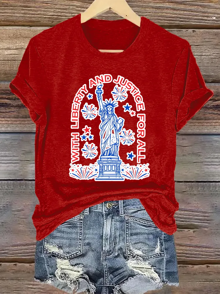 Woman'S With Liberty And Justice For All Crew Neck Short Sleeve T-Shirt